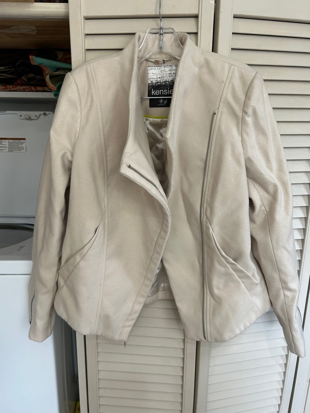 Kensie Cream Faux Leather Moto Jacket